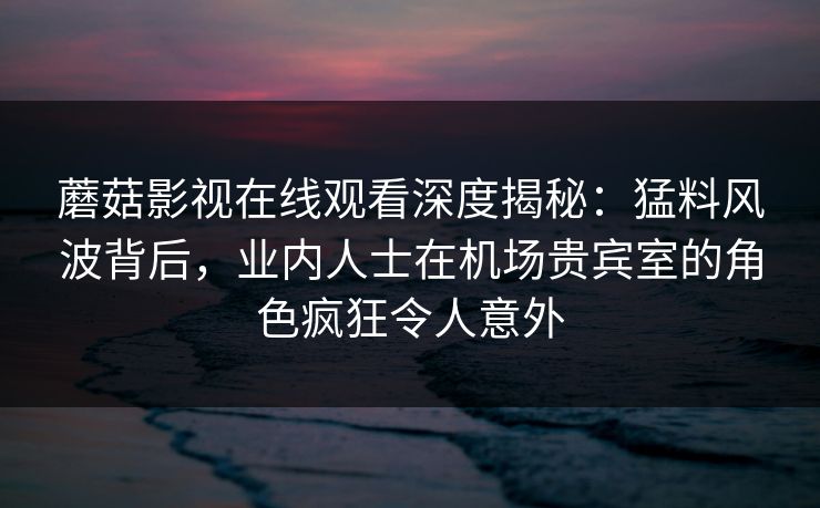 蘑菇影视在线观看深度揭秘:猛料风波背后,业内人士在机场贵宾室的角色疯狂令人意外 蘑菇影视在线观看深度揭秘:猛料风波背后,业内人士在机场贵宾室的角色疯狂令人意外